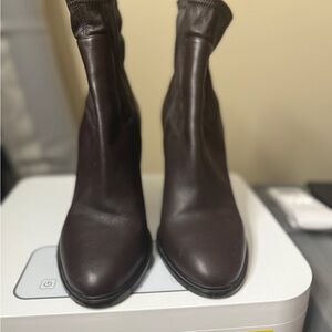 Vince Dark Brown Leather Stretch Ankle Booties